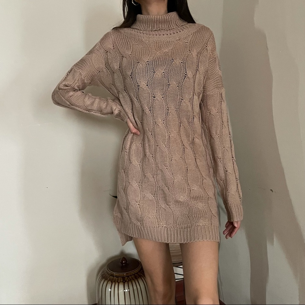Fashion Nova knit turtleneck sweater dress, size S